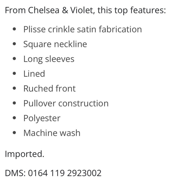 NWT, Chelsea & Violet,Plisse crinkle satin, Ruched,Square neckline,Long sleeves8 - Picture 6 of 13